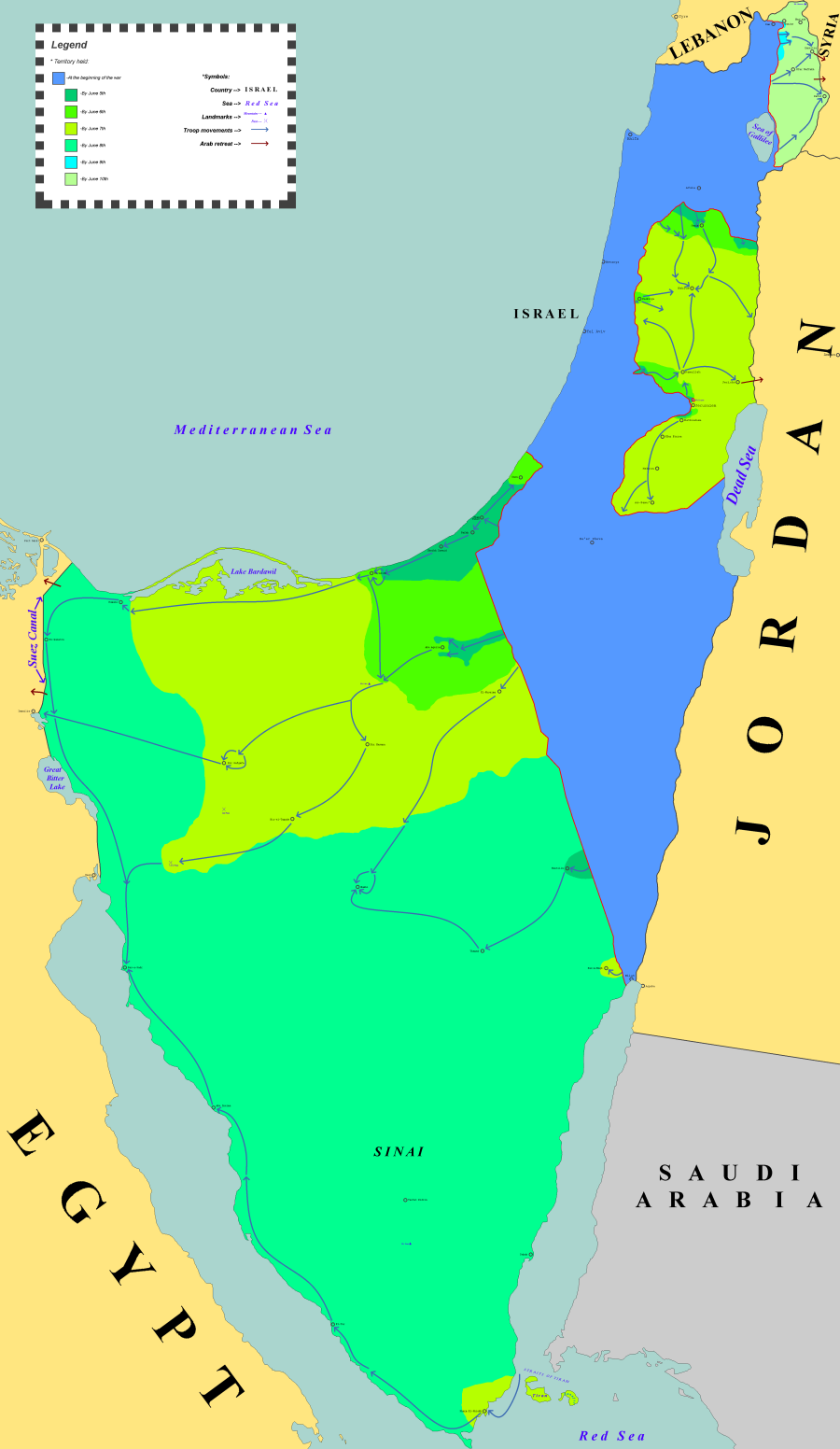 Israels gains in the six day war in english
